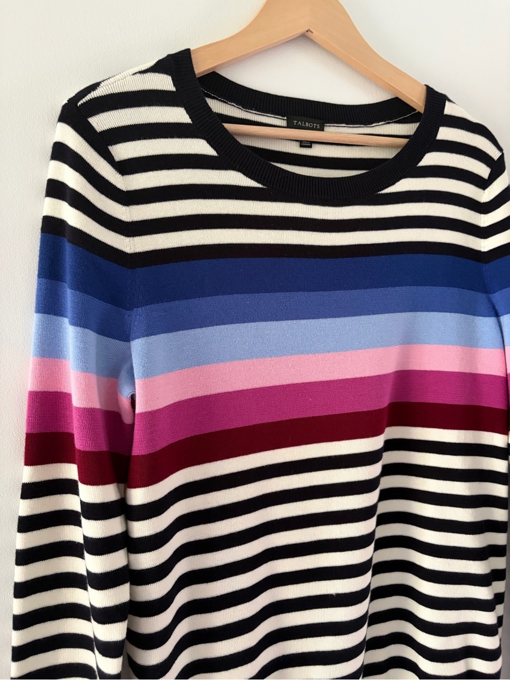 Talbots Size Large Multi Color Striped Crewneck Sweater Cotton Blend - Picture 4 of 8